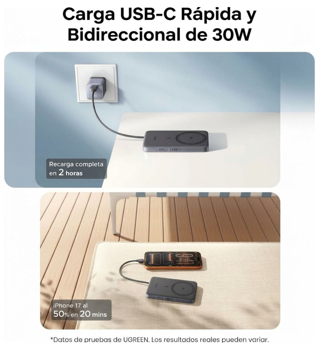 Power Bank magnética UGREEN MagFlow Air de 10000 mAh 15 W