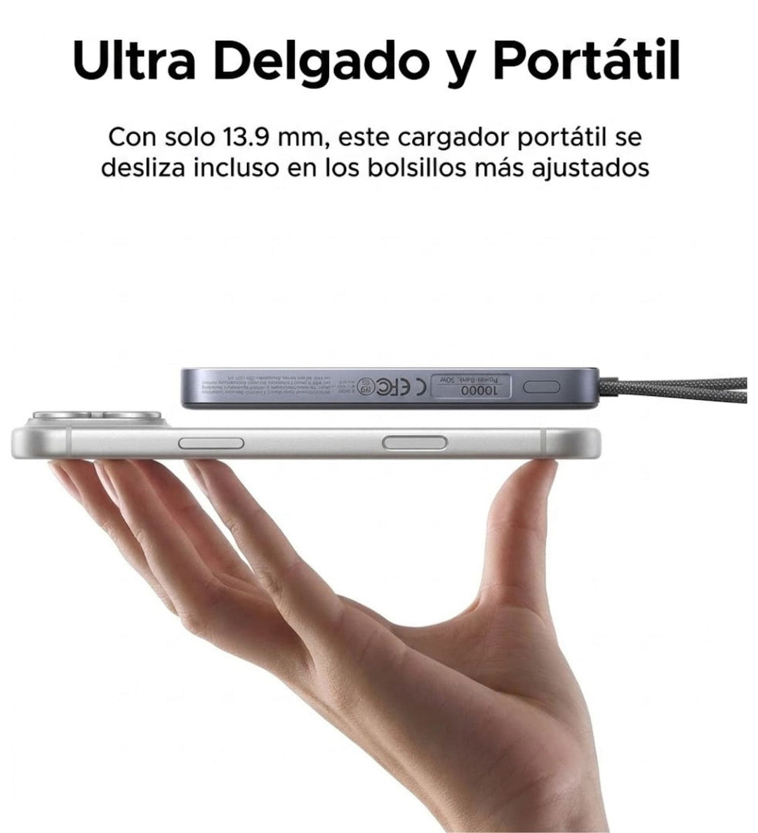 Power Bank magnética UGREEN MagFlow Air de 10000 mAh 15 W