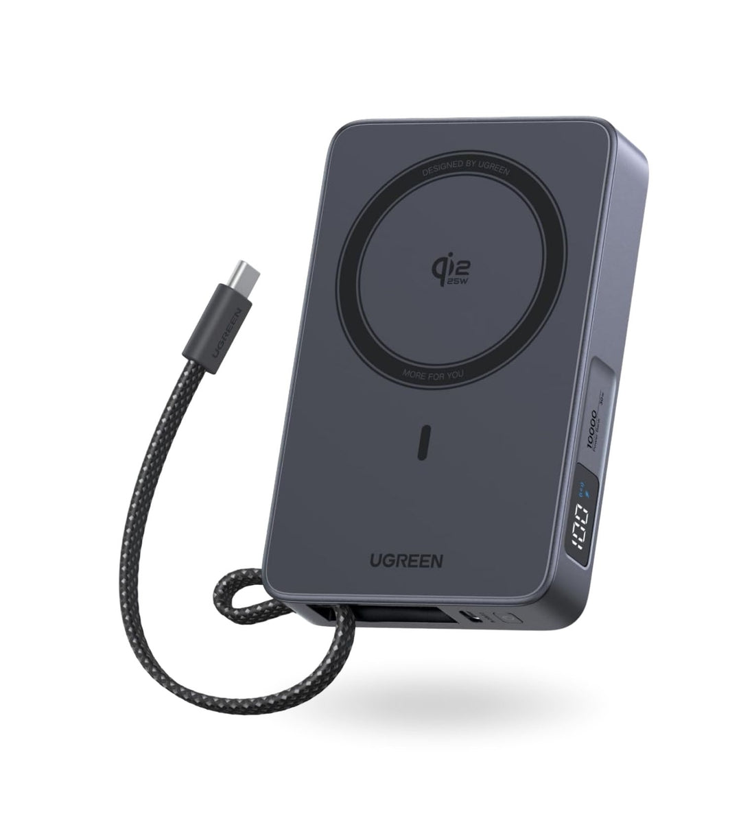Power Bank inalámbrica UGREEN MagFlow de 10000 mAh Qi2 de 25W con cable integrado