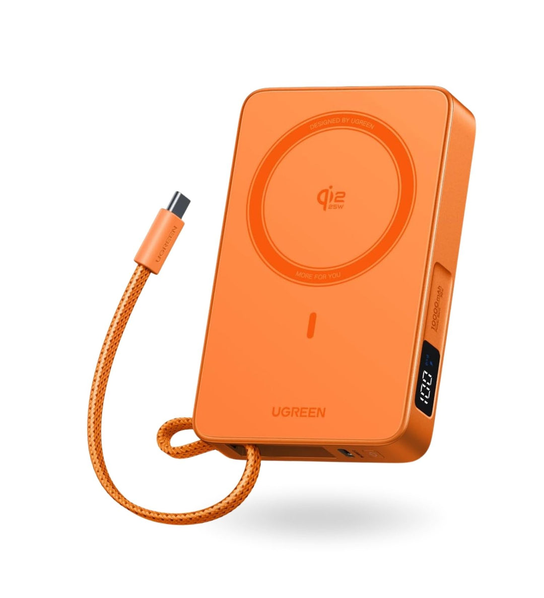 Power Bank inalámbrica UGREEN MagFlow de 10000 mAh Qi2 de 25W con cable integrado - Orange