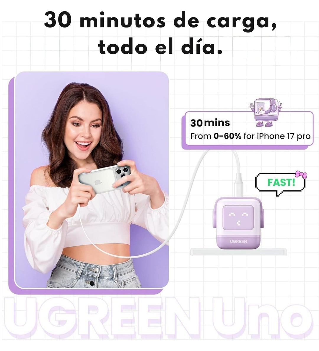 Cargador UGREEN Uno Robot 30W USB-C con pantalla LED