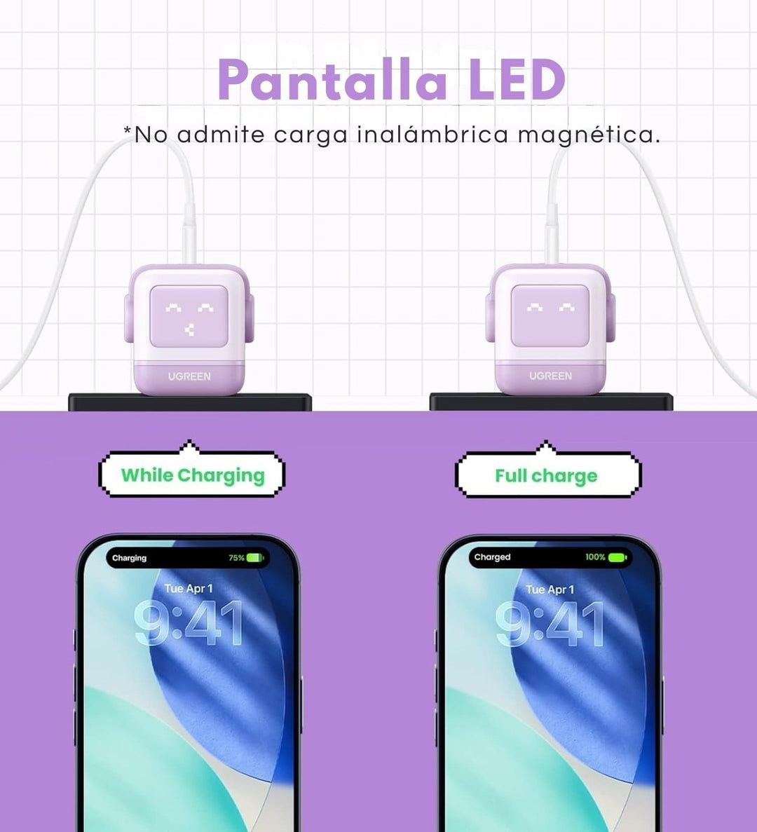 Cargador UGREEN Uno Robot 30W USB-C con pantalla LED