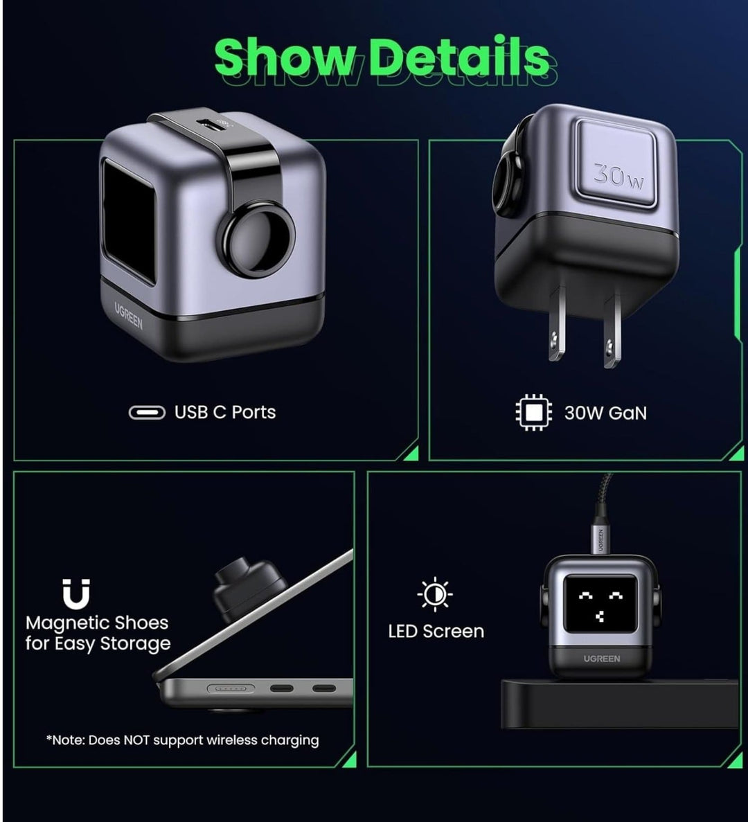 Cargador UGREEN Uno Robot 30W USB-C con pantalla LED