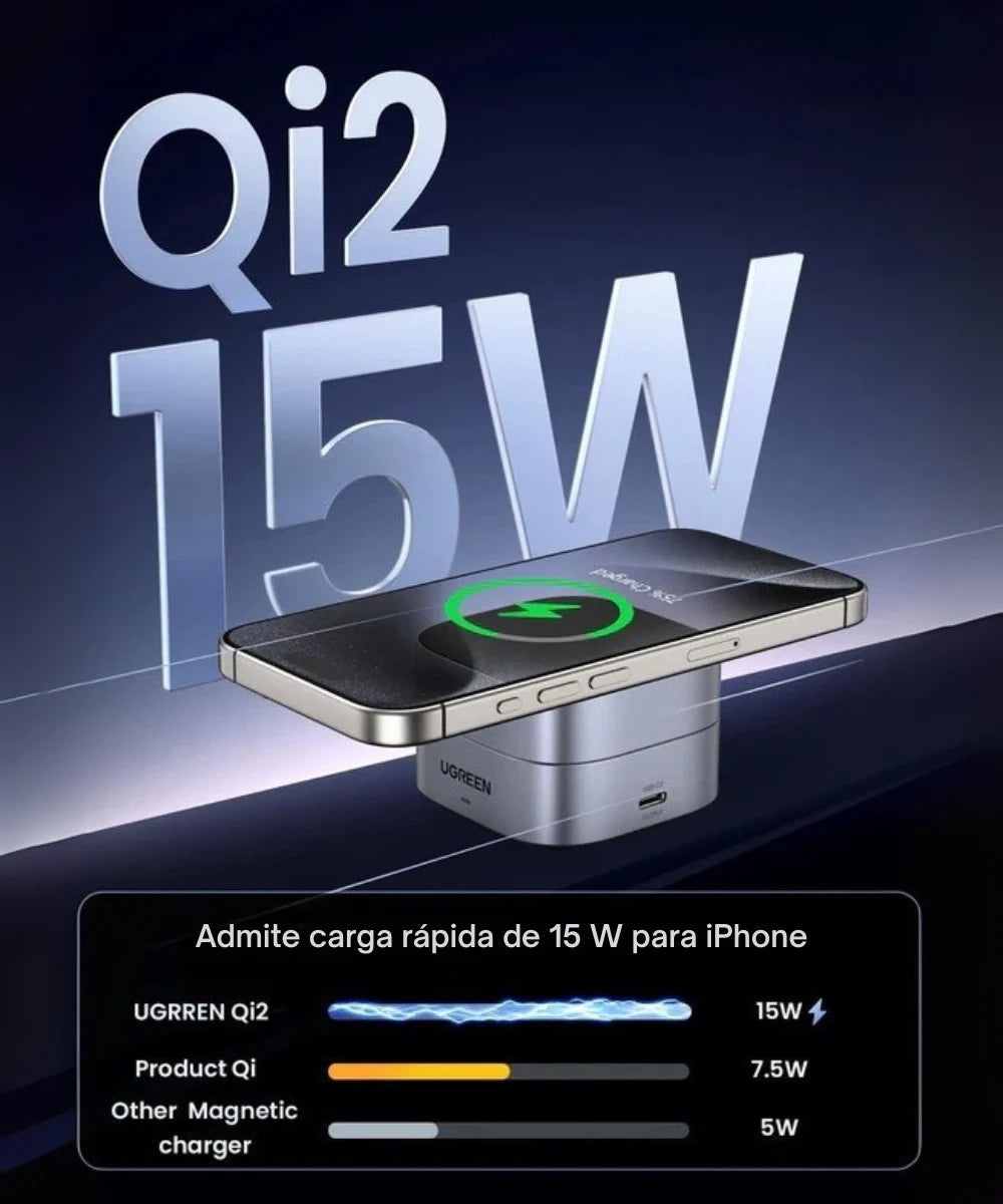 Estación de carga rápida Qi2 plegable magnética 2 en 1 de UGREEN