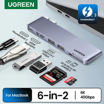 UGREEN USB-C HUB 6 en 2 tipo C a 4K HDMI Thunderbolt 3 USB3.0 para MacBook Pro Air