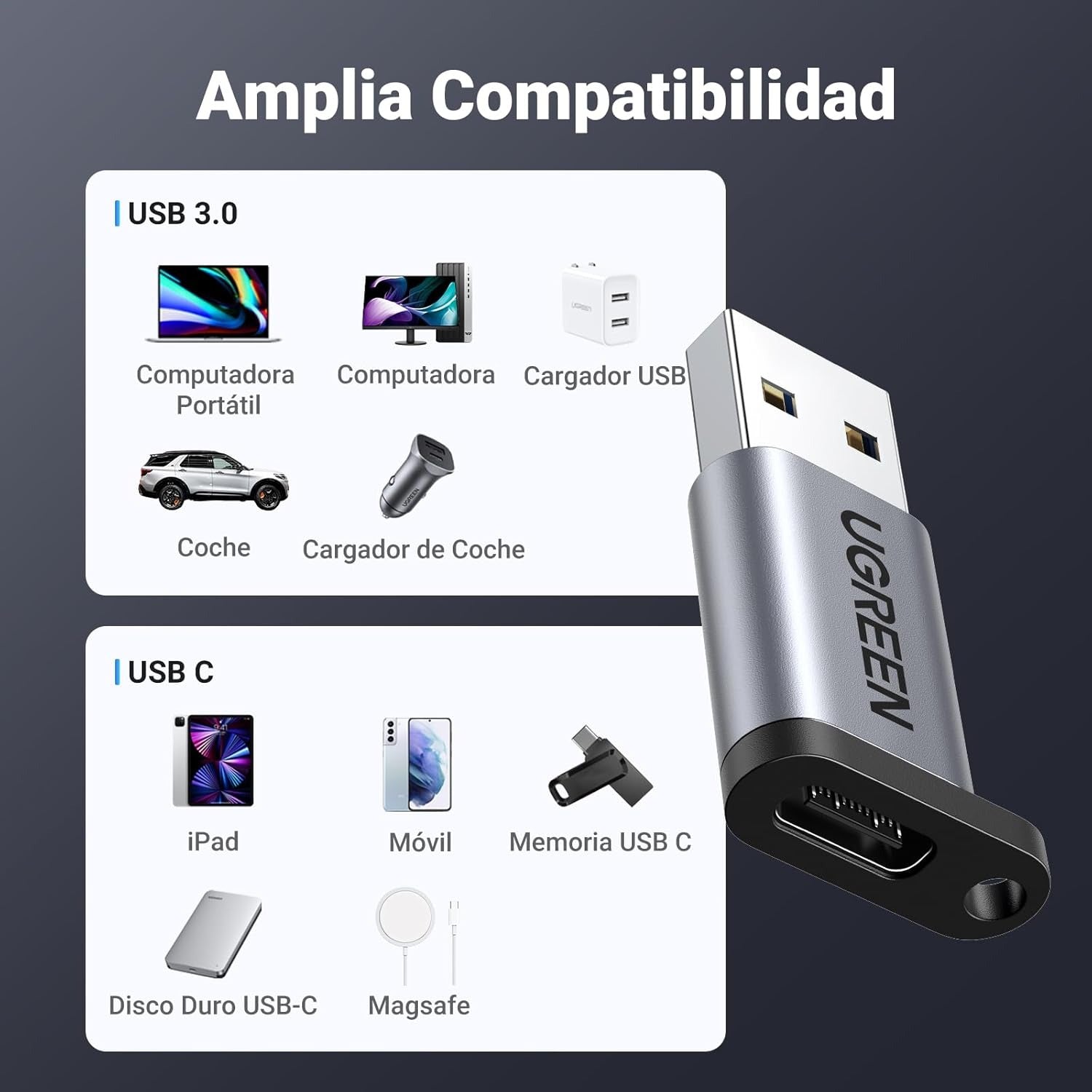 OTG UGREEN Adaptador USB C Hembra a USB A Macho