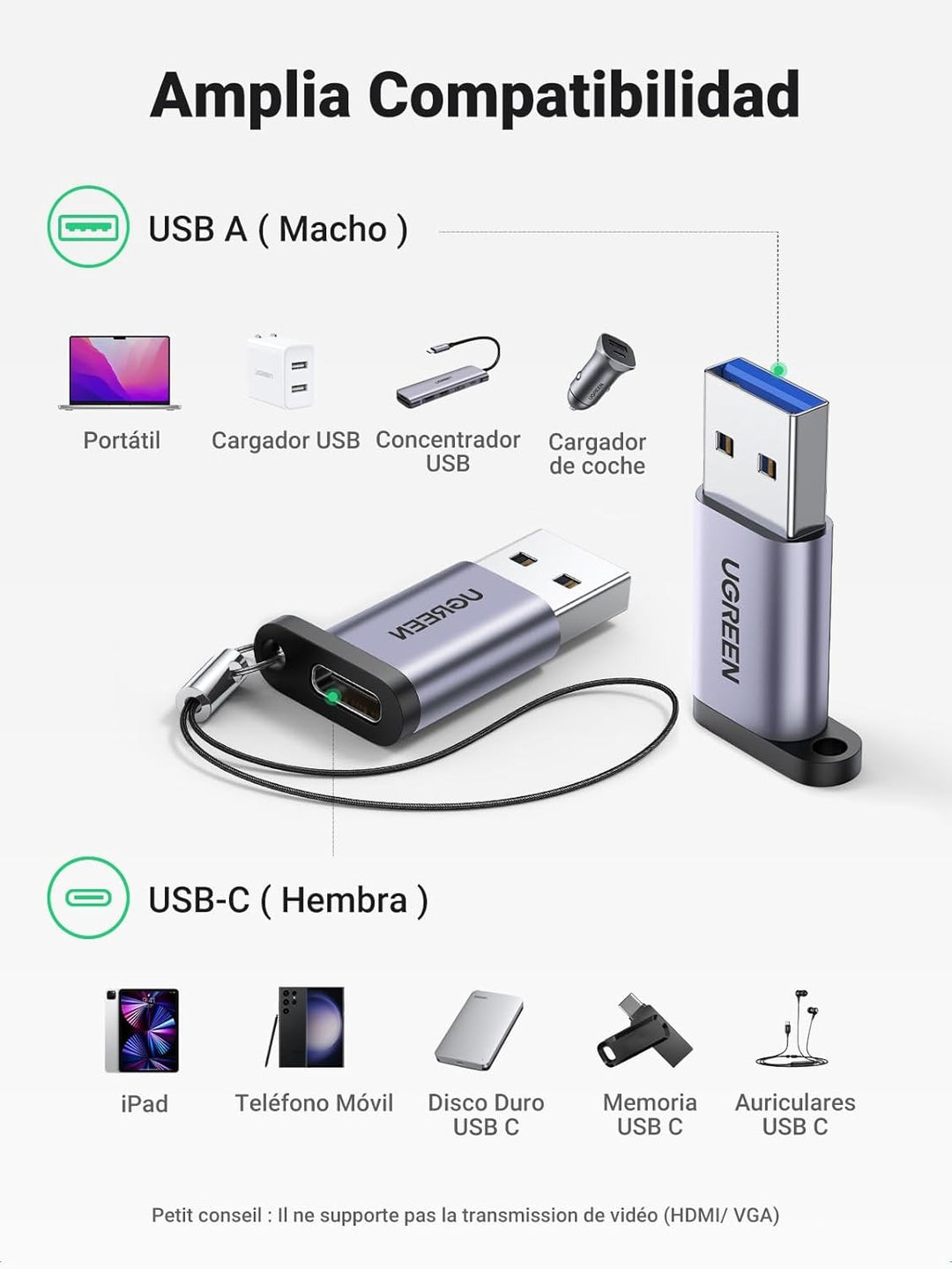 OTG UGREEN Adaptador USB C Hembra a USB A Macho