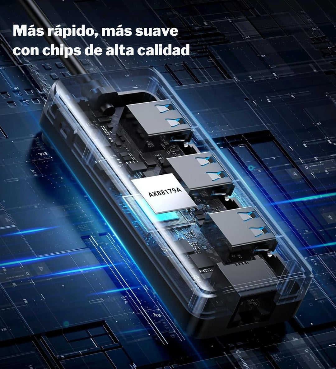 Hub UGREEN USB 3.0 a Ethernet Gigabit 1000Mbps con 3 Puertos USB 3.0