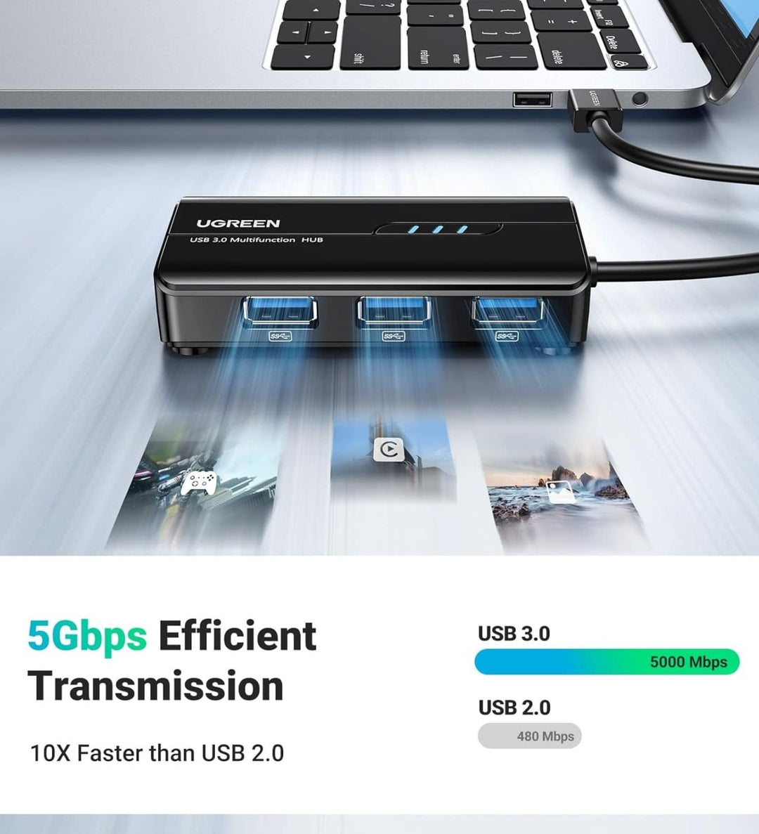 Hub UGREEN USB 3.0 a Ethernet Gigabit 1000Mbps con 3 Puertos USB 3.0
