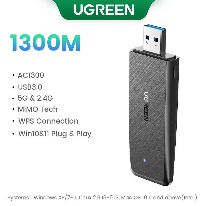 UGREEN adaptador WiFi USB 3,0 AC1300Mbps, 5,8G y 2,4G