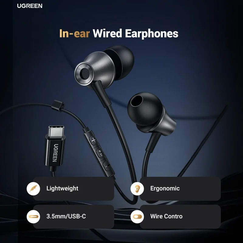 Auriculares UGREEN Estéreo HiFi con cable USB tipo C con micrófono