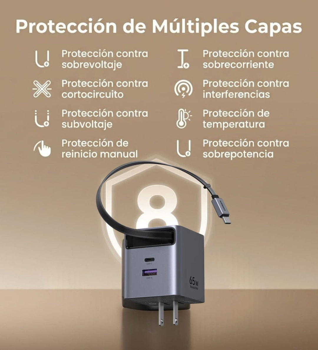 Cargador rápido UGREEN Nexode Pro GaN Retráctil de 65 W