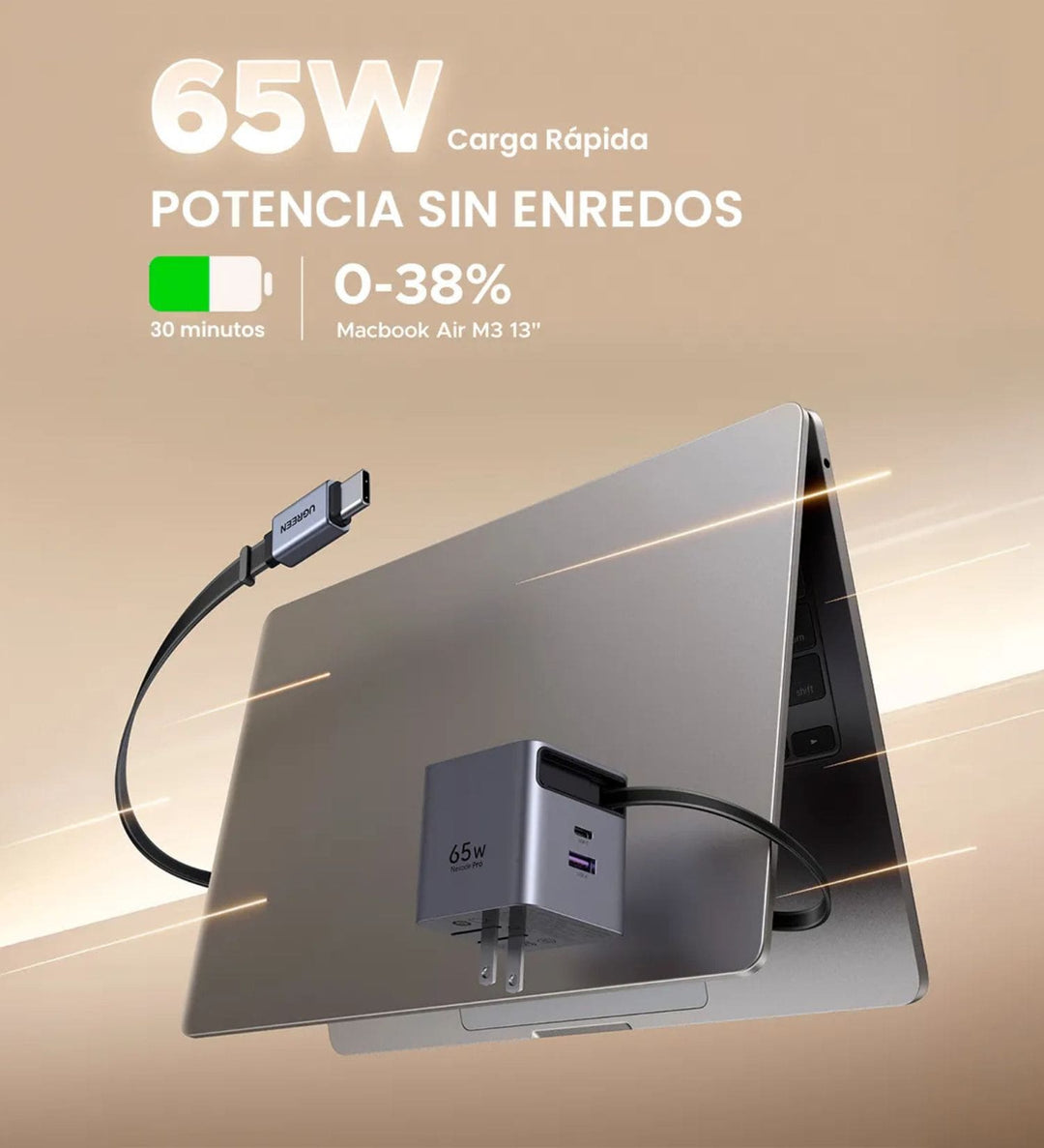 Cargador rápido UGREEN Nexode Pro GaN Retráctil de 65 W