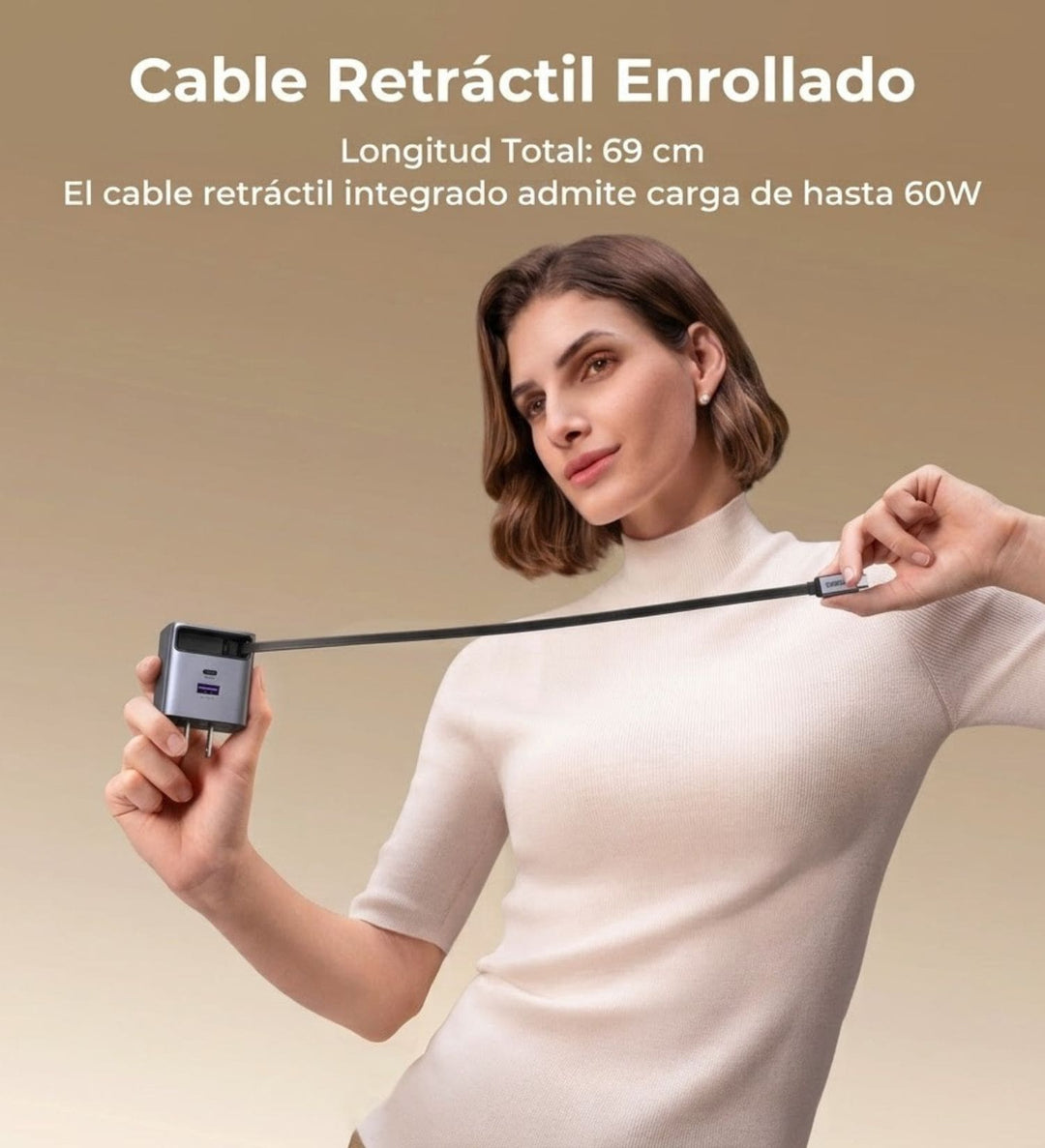 Cargador rápido UGREEN Nexode Pro GaN Retráctil de 65 W